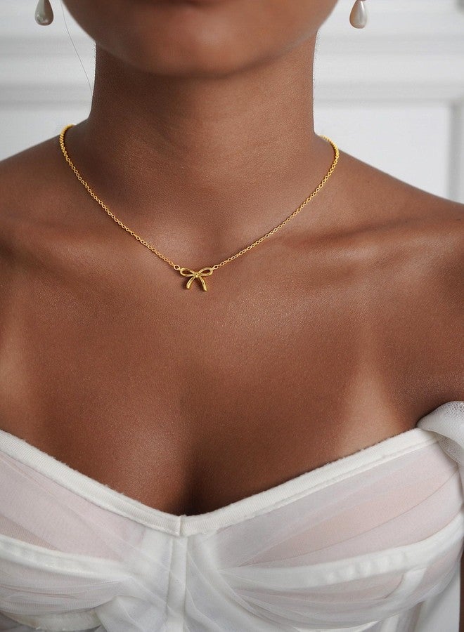 Treasure Bender Christmas Gifts Stocking Stuffers Bow Gold Necklace for Women Non Tarnish Dainty 14k Gold Plated Pendant Necklaces Trendy Cute Charm Bow Necklace Gold Jewelry for Women Birthday Gift - Image 2